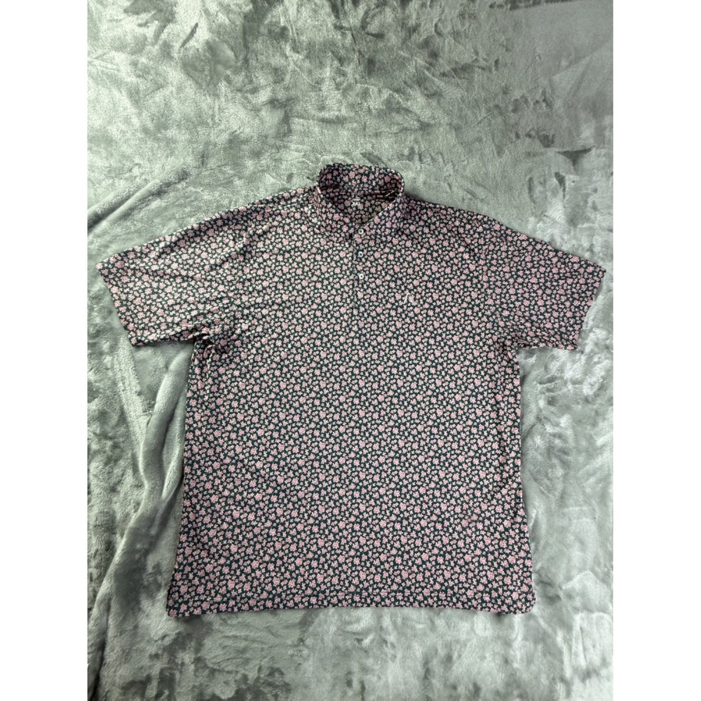 Rhoback Golf Polo Mens XXL Green Floral Short Sleeve Embroidered